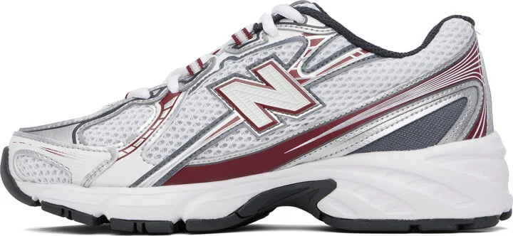 New Balance White & Burgundy 740 Sneakers - Image 3