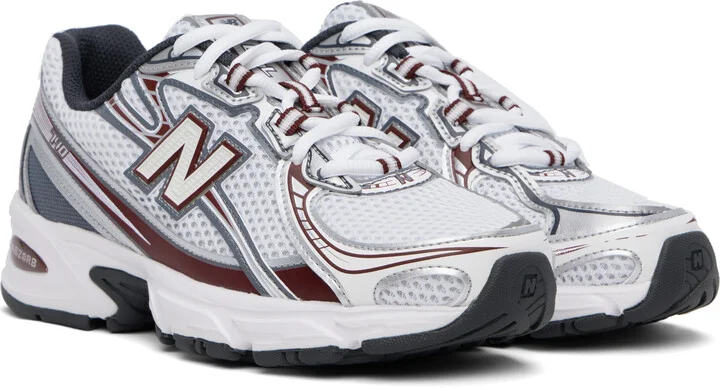 New Balance White & Burgundy 740 Sneakers - Image 4