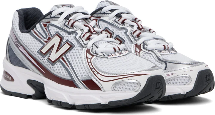 New Balance White & Burgundy 740 Sneakers - Image 4