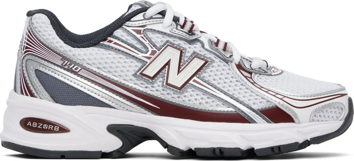 New Balance White & Burgundy 740 Sneakers