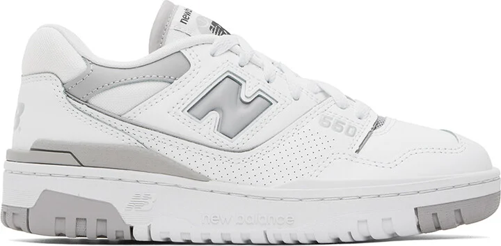 New Balance White & Gray 550 Sneakers
