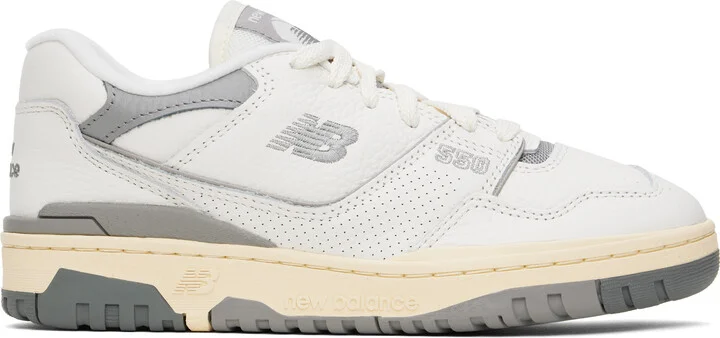 New Balance White & Gray 550 Sneakers