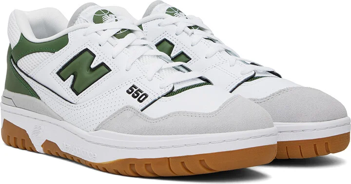 New Balance White & Green 550 Sneakers - Image 4