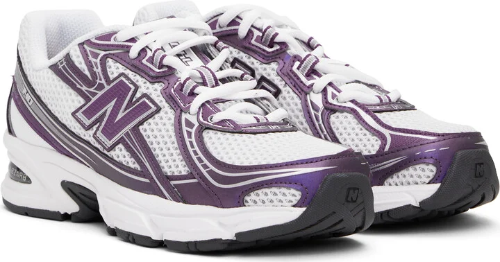 New Balance White & Purple 740 Sneakers - Image 4