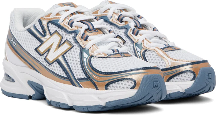 New Balance White & Tan 740 Sneakers - Image 4