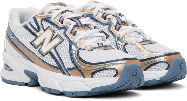 New Balance White & Tan 740 Sneakers - Image 4