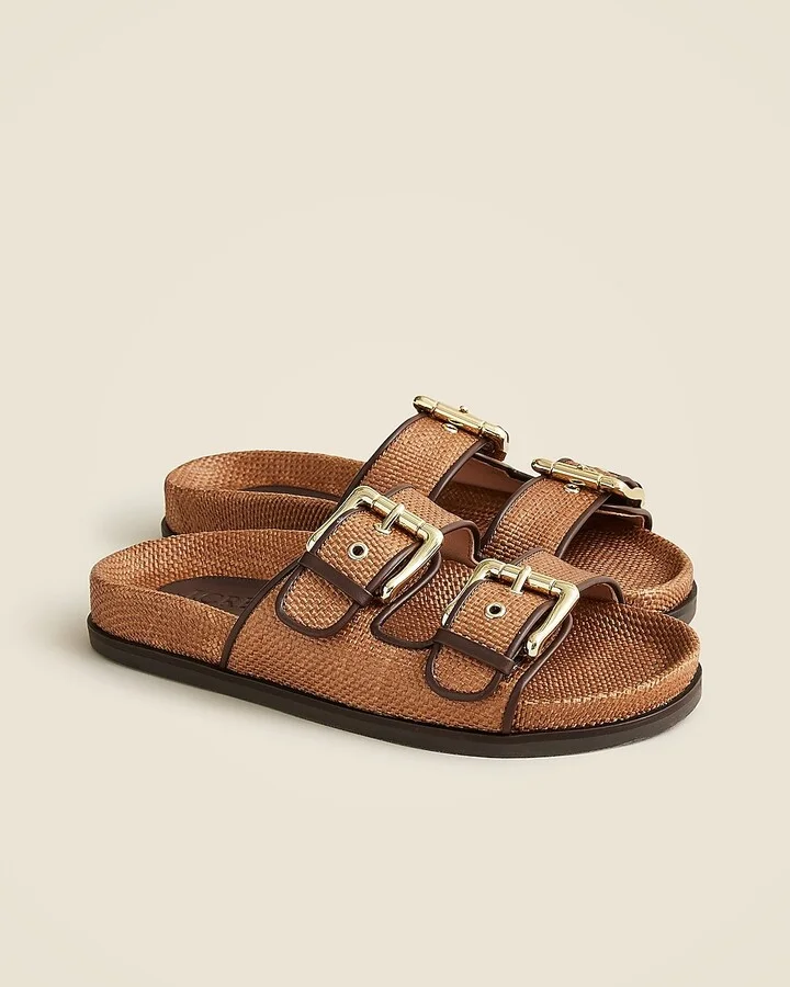 New Colbie wide-strap buckle sandals in faux raffia