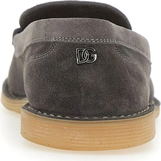 'New Florio Ideal' Grey Loafers With Dg Detail In Suede Man - Image 5
