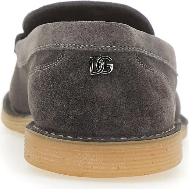 'new Florio Ideal' Grey Loafers With Dg Detail In Suede Man - Image 5