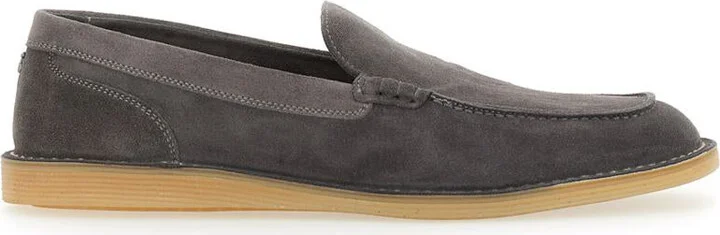 'New Florio Ideal' Grey Loafers With Dg Detail In Suede Man