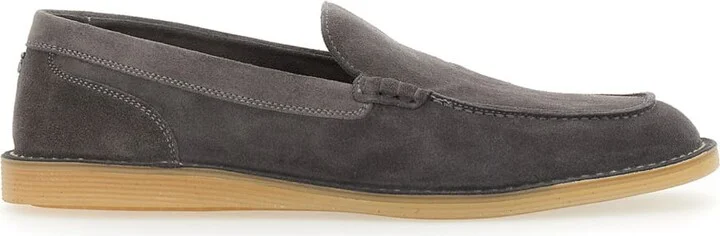 'new Florio Ideal' Grey Loafers With Dg Detail In Suede Man