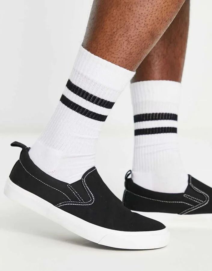 New Look canvas slip on sneakers in black - Image 2