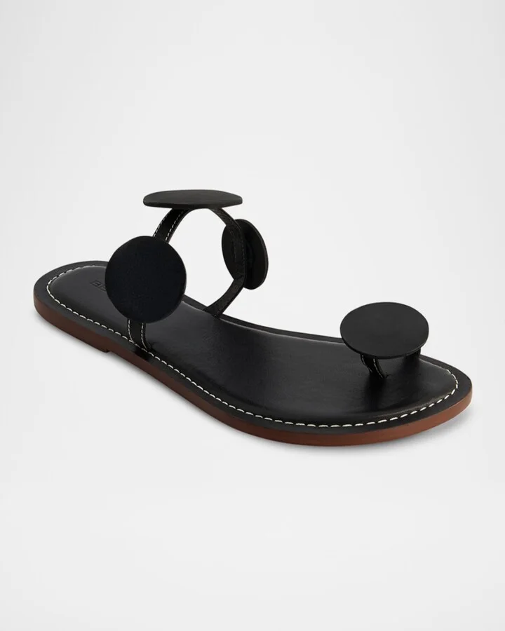 New Moon Circle Leather Flat Sandals - Image 5