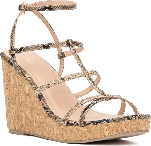 New York & Company Abla Women's Strappy Wedge Sandal - , DARK TAN