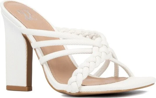 New York & Company Dalia Women's Braided Strap Heeled Sandal - , WHITE