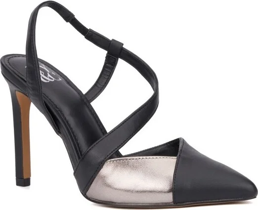 New York & Company Lola Strappy Pump - , BLACK/SILVER