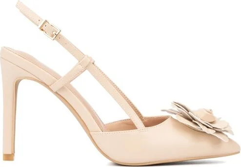 New York & Company Rosemarie Women's Flower Slingback Heels - , BLACK - Image 3