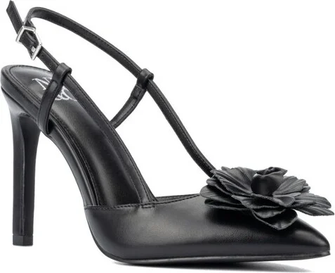 New York & Company Rosemarie Women's Flower Slingback Heels - , BLACK