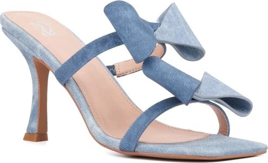 New York & Company Women's Dalila Bow Heel Sandal - BLUE DENIM PU,