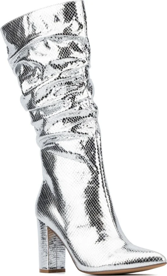 New York & Company Women's Earla- Metallic Ruched Knee-High Boots Tall Boots