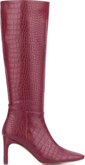 New York & Company Women's Isabelle- Croc Embossed Knee-High Boots - , RED CROC - Image 2