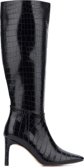 New York & Company Women's Isabelle- Croc Embossed Knee-High Boots - , RED CROC - Image 3