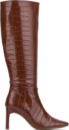 New York & Company Women's Isabelle- Croc Embossed Knee-High Boots - , RED CROC - Image 4