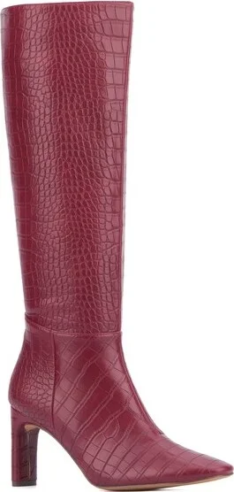 New York & Company Women's Isabelle- Croc Embossed Knee-High Boots - , RED CROC