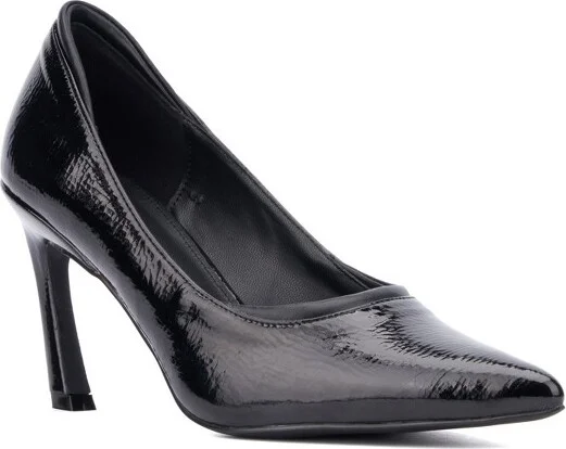 New York & Company Women's Kailynn- Pointy Textured Pump Heels - , BLACK PATENT