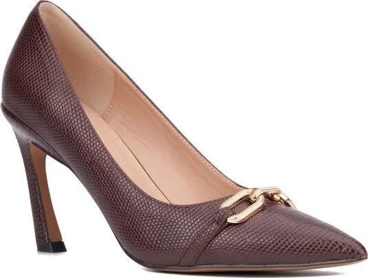 New York & Company Women's Katerina- Lizard Embossed Pump Heels - , BROWN LIZARD