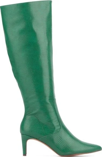 New York & Company Women's Piper- Croc Embossed Kitten Heel Knee-High Boots - 8, GREEN LIZARD - Image 2