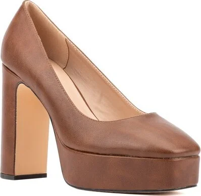 New York & Company Women's Ryla- Block Heel Pumps - , COGNAC