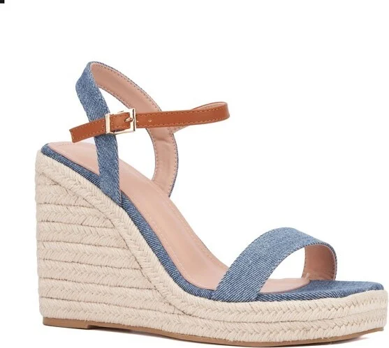 New York & Company Women's Unita Platform Espadrille Wedge Sandal - BLUE/TAN,