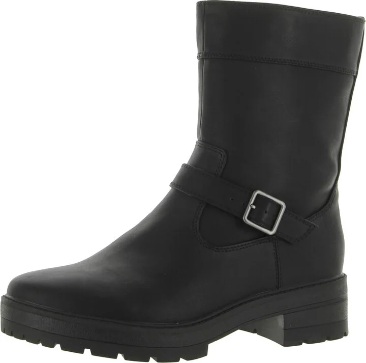 Newport Womens Faux Leather Block Heel Mid-Calf Boots