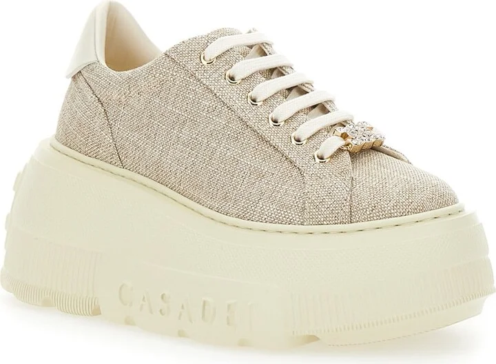 'nexus Jutalux' Beige Sneakers With Chunky Oversize Sole And Logo In Leather And Fabric Blend Woman - Image 2