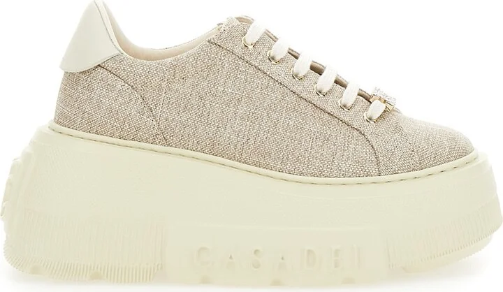 'nexus Jutalux' Beige Sneakers With Chunky Oversize Sole And Logo In Leather And Fabric Blend Woman