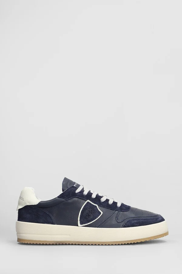 Nice Low Sneakers In Blue Suede And Leather