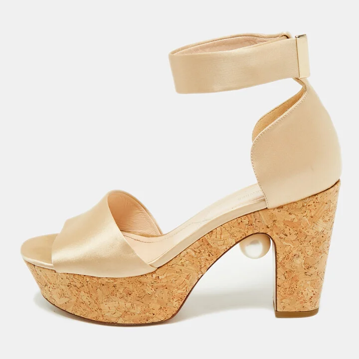 Nicholas Kirkwood Beige Satin Platform Sandals Size 41