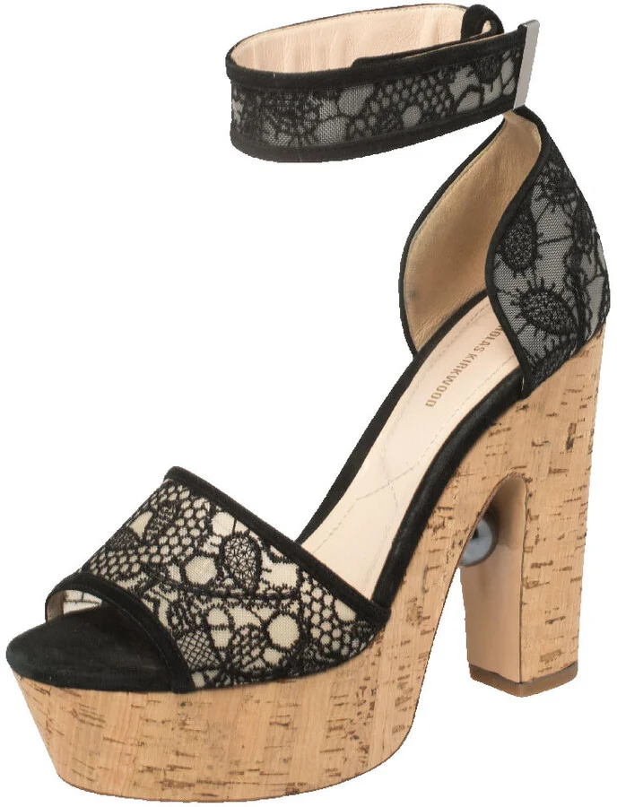 Nicholas Kirkwood Black Lace Maya Pearl Platform Ankle Strap Sandals Size 40