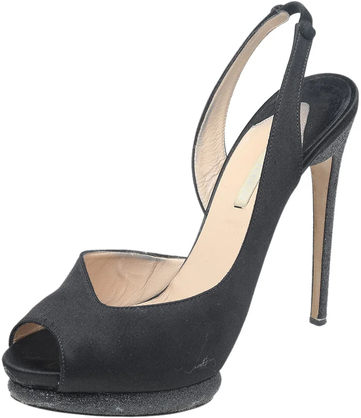 Nicholas Kirkwood Black Satin Platform Slingback Sandals Size 39.5