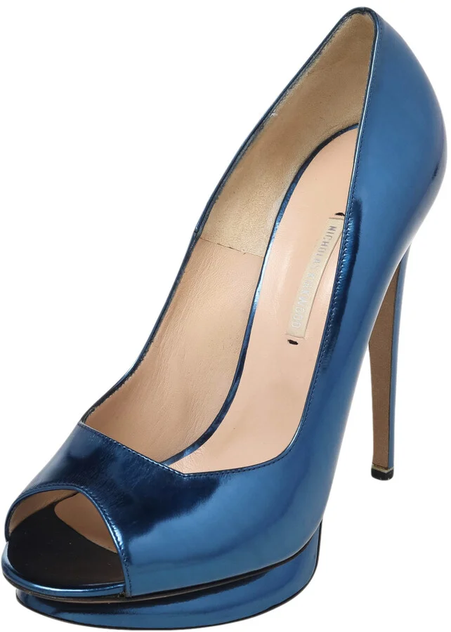 Nicholas Kirkwood Blue Leather Peep Toe Pumps Size 41