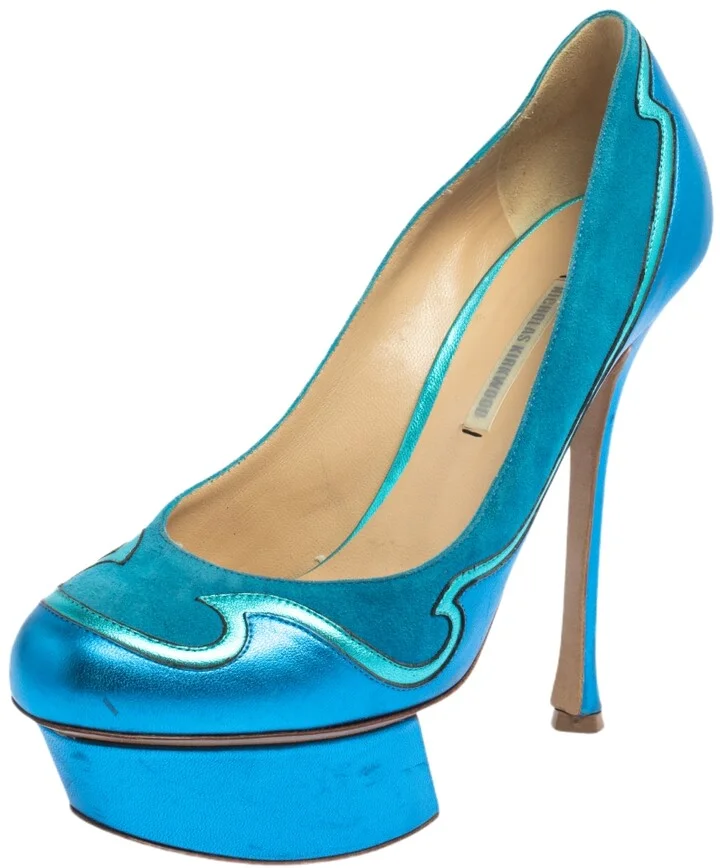 Nicholas Kirkwood Blue Suede And Leather Platform Pumps Size 36.5