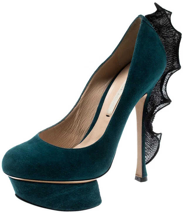 Nicholas Kirkwood Blue Suede Ruffle Trimmed Platform Pumps Size 36.5