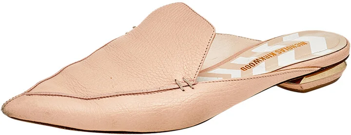 Nicholas Kirkwood Cream Leather Pointed Toe Beya Flat Mule Sandals Size 39.5