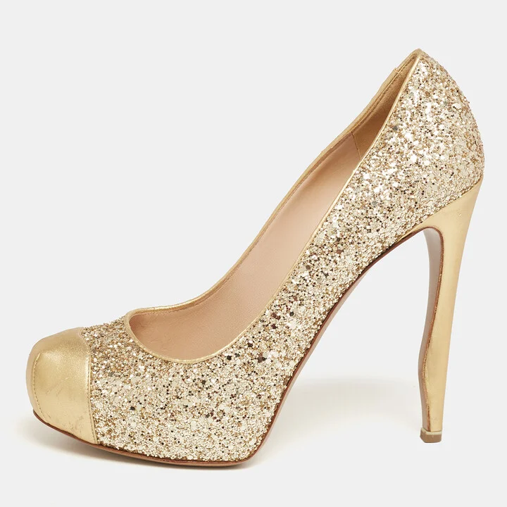 Nicholas Kirkwood Gold Glitter and Leather Cap-Toe Pumps Size 38.5