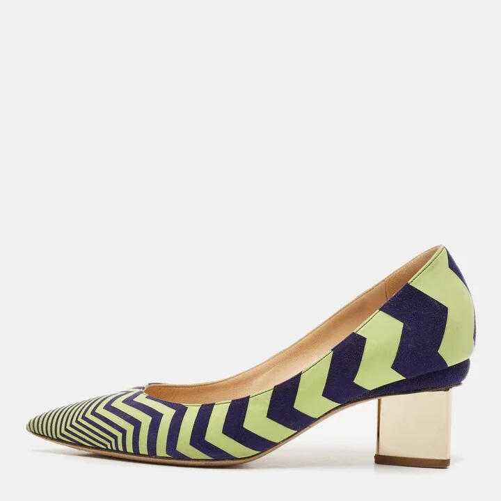 Nicholas Kirkwood Green/Blue Chevron Suede Block Heel Pumps Size 37
