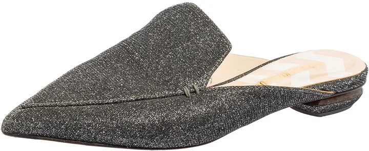 Nicholas Kirkwood Grey Glitter Fabric Beya Flat Pointed-Toe Mules Size 37