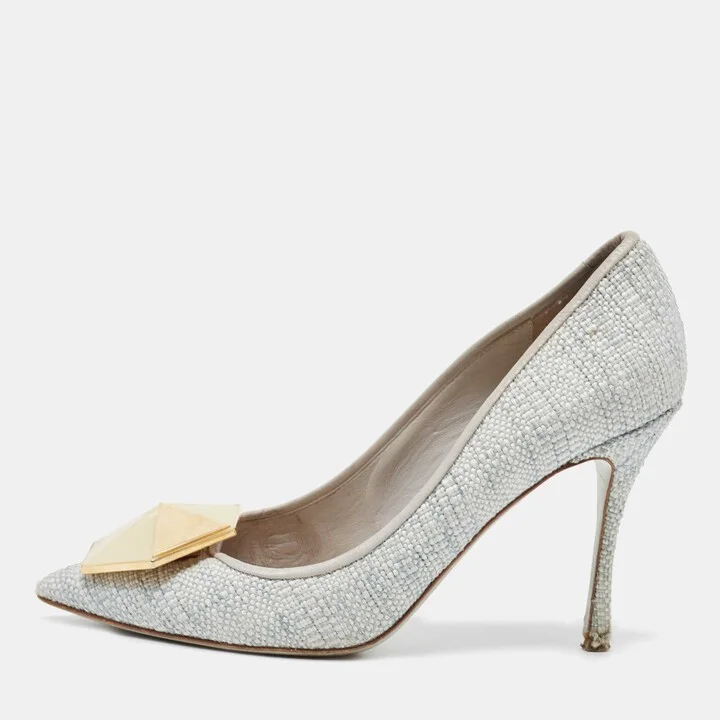 Nicholas Kirkwood Grey Raffia Hexagon Pointed Toe Pumps Size 38