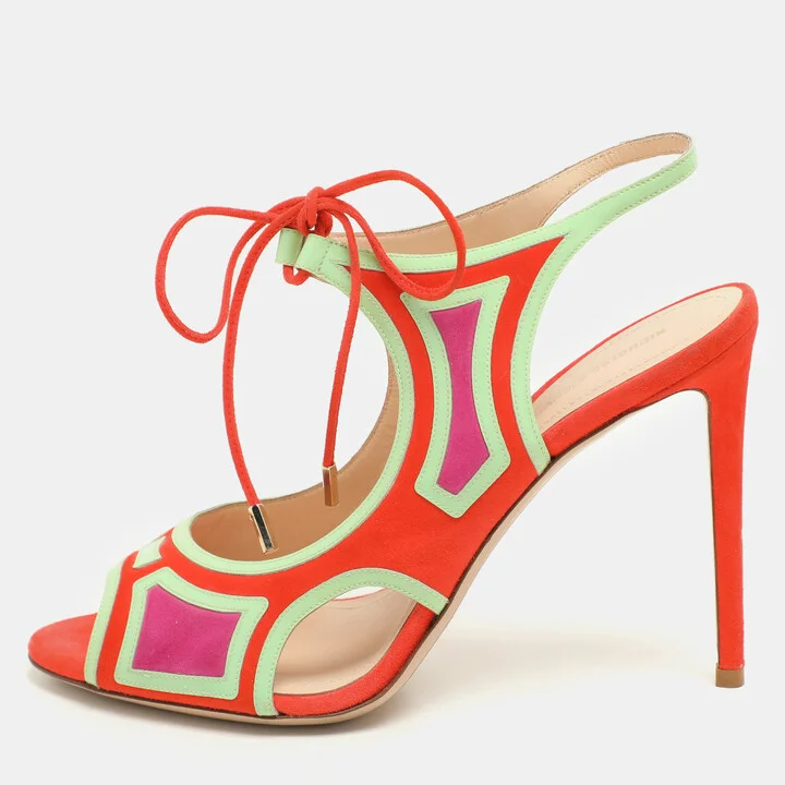 Nicholas Kirkwood Multicolor Patent Leather and Suede Ankle Strap Sandals Size 38.5