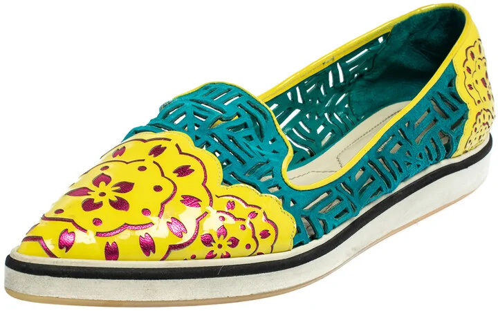 Nicholas Kirkwood Multicolor Patent Leather And Suede Slip On Sneakers Size 37